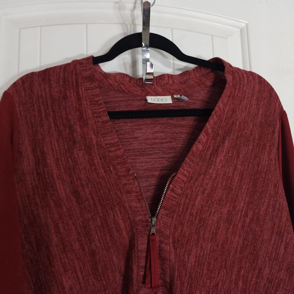 Logo Lori Goldstein Womens Jacket Red Heathered Ultrasuede Zip Up Hanky Tunic M - Picture 3 of 10